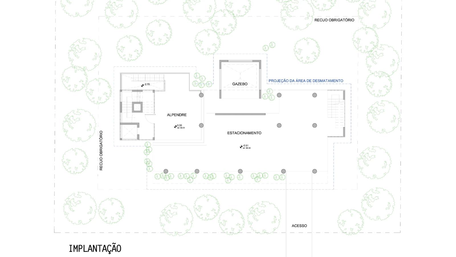Projeto arquitetonico aprovado na Cetesb, Prefeitura e Condominio - Terreno 415 - Mancha de Implantação